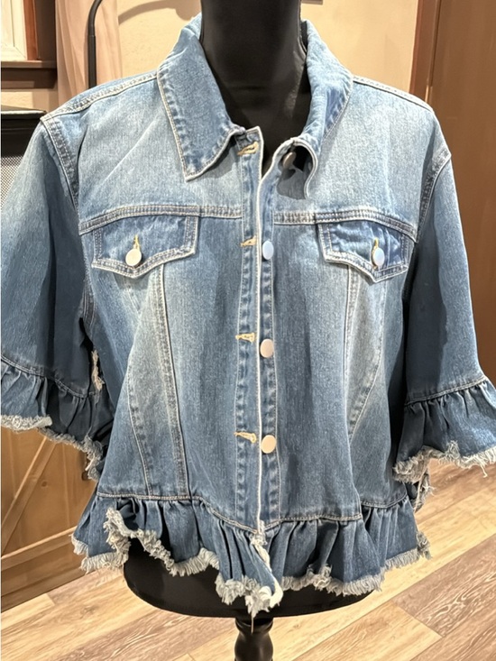 Jackets & Blazers - Women's Light Blue Denim Ruffle Jean Jacket